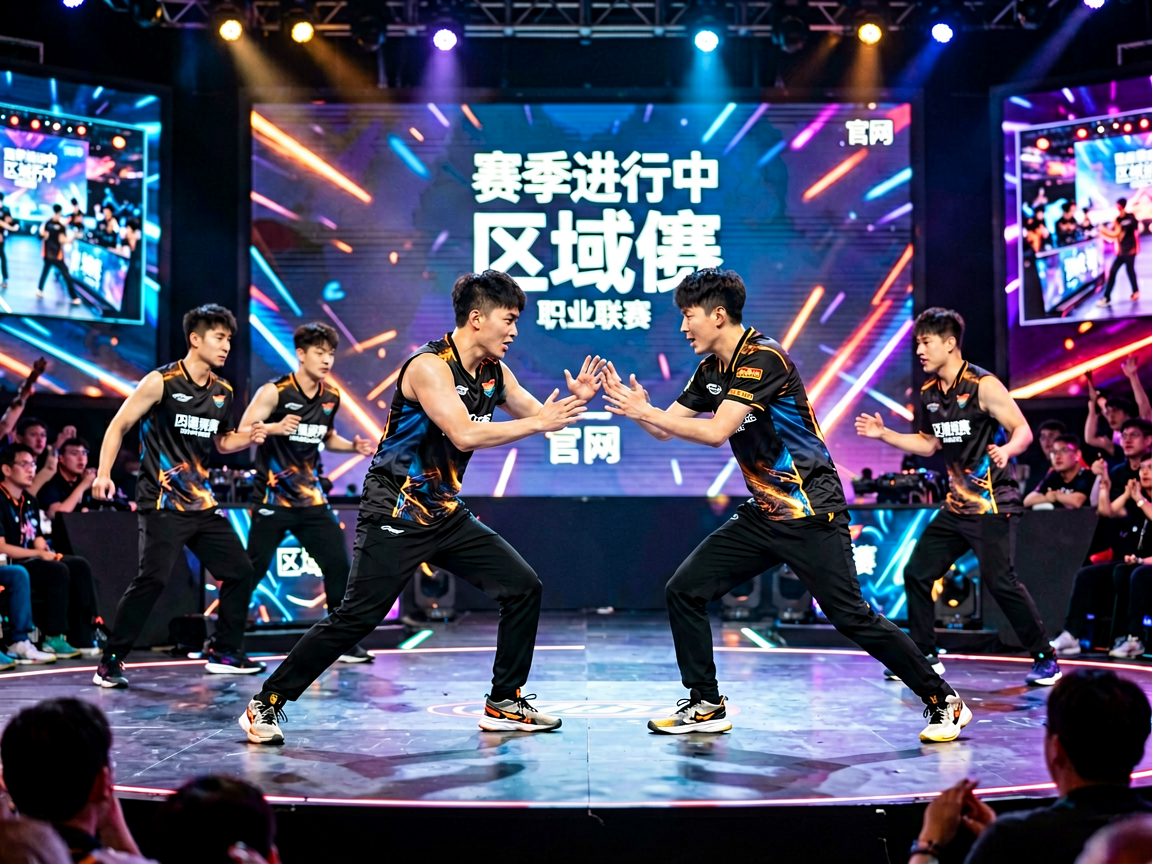 易游电竞赛事现场，职业战队在舞台中央进行激烈对抗